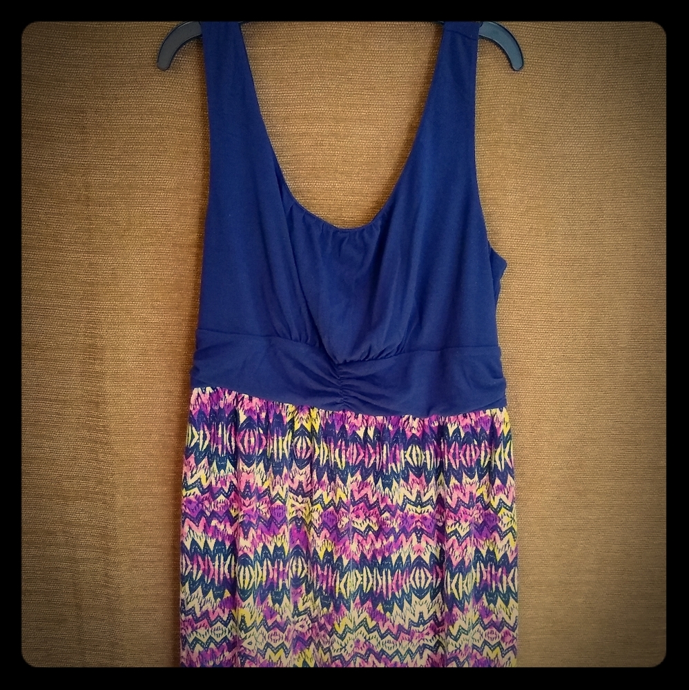 Blue and Multi-colored Print Dress